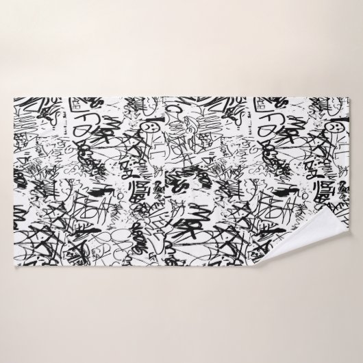 Abstract collage zwarte en witte graffiti badhanddoek (Badhanddoek)