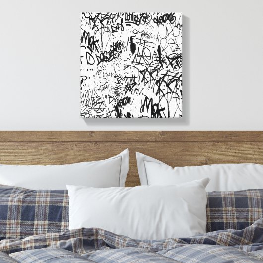 Abstract collage zwarte en witte graffiti canvas afdruk (Insitu (Slaapkamer))