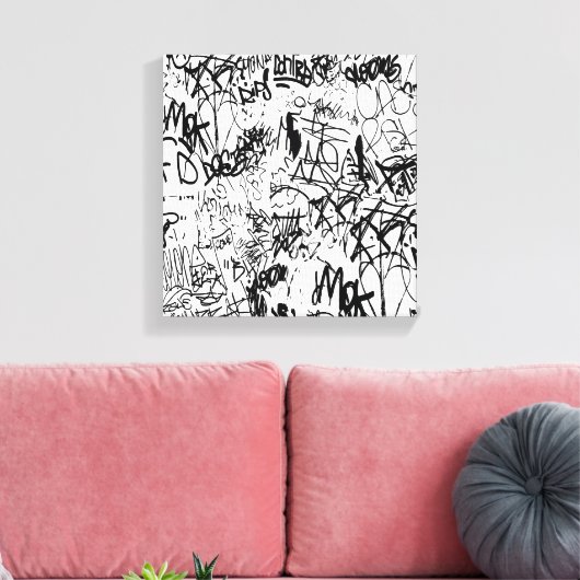 Abstract collage zwarte en witte graffiti canvas afdruk (Insitu (Woonkamer))