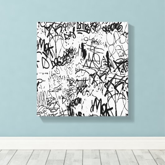 Abstract collage zwarte en witte graffiti canvas afdruk (Insitu (Houten vloer))