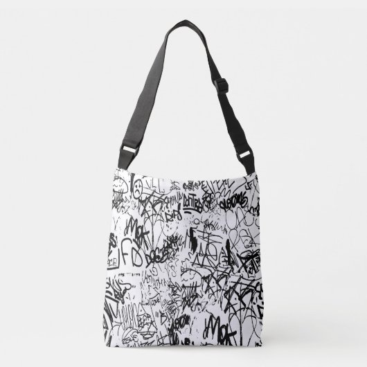 Abstract collage zwarte en witte graffiti crossbody tas (Voorkant)