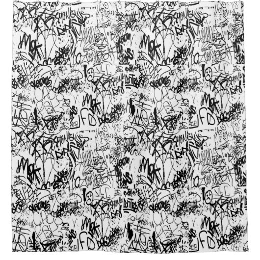 Abstract collage zwarte en witte graffiti douchegordijn (Voorkant)