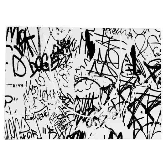 Abstract collage zwarte en witte graffiti groot cadeauzakje (Achterkant)