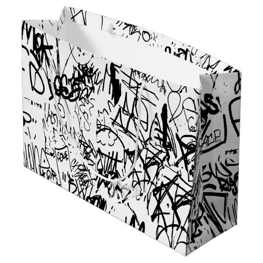 Abstract collage zwarte en witte graffiti groot cadeauzakje (Achterkant Gekanteld)
