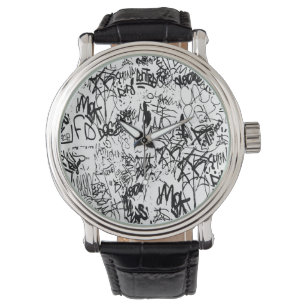 Abstract collage zwarte en witte graffiti horloge