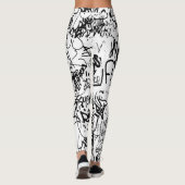 Abstract collage zwarte en witte graffiti leggings (Achterkant)