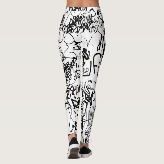 Abstract collage zwarte en witte graffiti leggings (Achterkant)