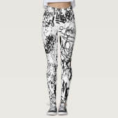 Abstract collage zwarte en witte graffiti leggings (Voorkant)