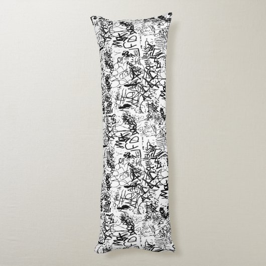 Abstract collage zwarte en witte graffiti lichaamskussen (Achterkant (Verticaal))