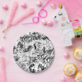 Abstract collage zwarte en witte graffiti papieren bordje (Feest)