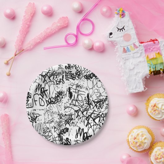 Abstract collage zwarte en witte graffiti papieren bordje (Feest)