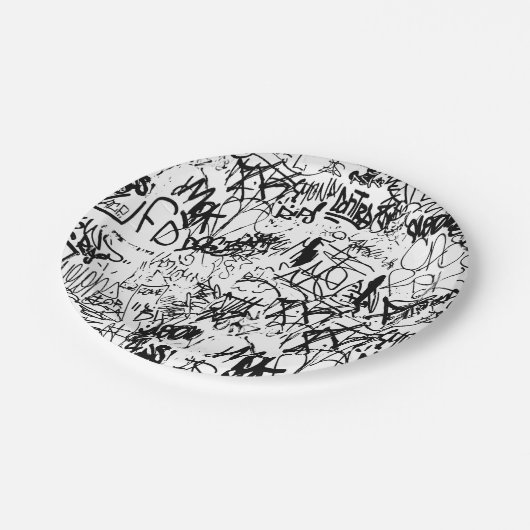 Abstract collage zwarte en witte graffiti papieren bordje (Gekanteld)