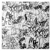 Abstract collage zwarte en witte graffiti tegeltje (Voorkant)