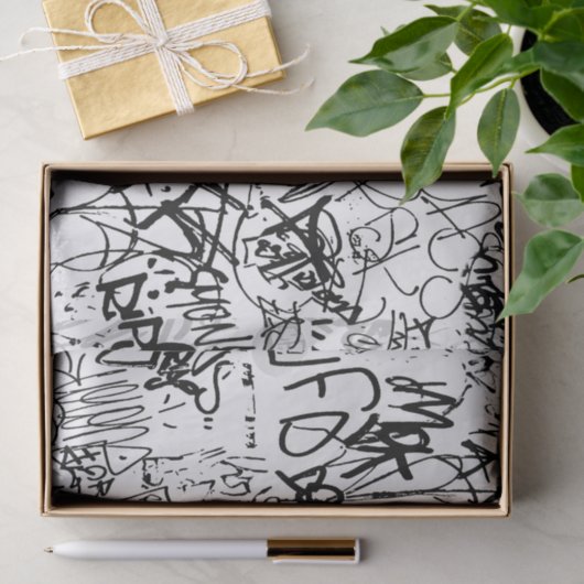 Abstract collage zwarte en witte graffiti tissuepapier (Geschenk)