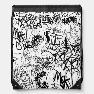 Abstract collage zwarte en witte graffiti trekkoord rugzakje