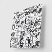 Abstract collage zwarte en witte graffiti vierkante klok (Hoek)