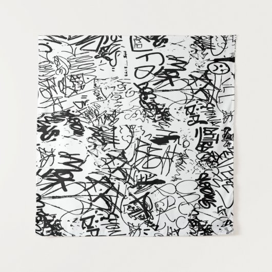 Abstract collage zwarte en witte graffiti wandkleed (Voorkant (horizontaal))