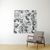 Abstract collage zwarte en witte graffiti wandkleed (In Situ (horizontaal))