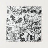 Abstract collage zwarte en witte graffiti wandkleed (Voorkant)