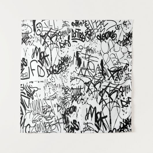 Abstract collage zwarte en witte graffiti wandkleed (Voorkant)