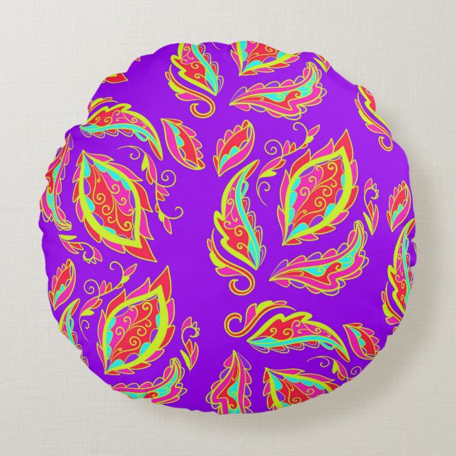 abstract,color,pattern, indian,mandala,purple rond kussen (Voorkant)