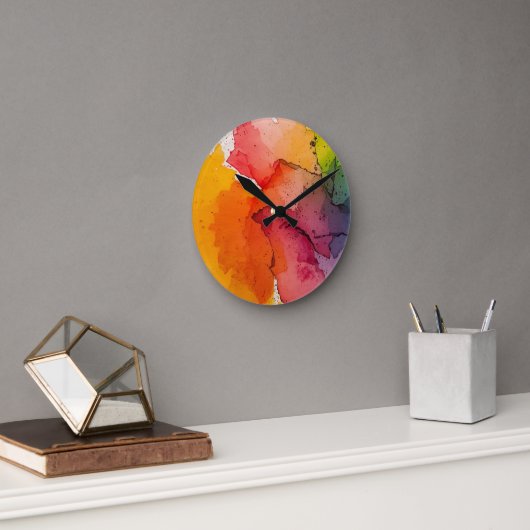 Abstract Color Splash Wall Clock Ronde Klok (Kantoor)