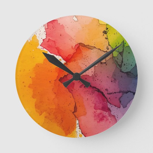 Abstract Color Splash Wall Clock Ronde Klok (Voorkant)