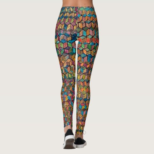 Abstract Colorful Geometric Patchwork Leggings (Achterkant)