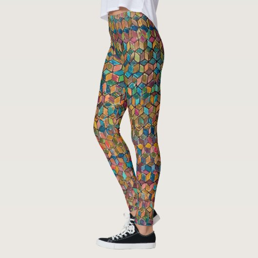 Abstract Colorful Geometric Patchwork Leggings (Links)
