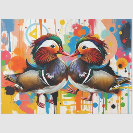 Abstract Colorful Mandarin Ducks Couple Decoupage Tissuepapier (Voorkant)