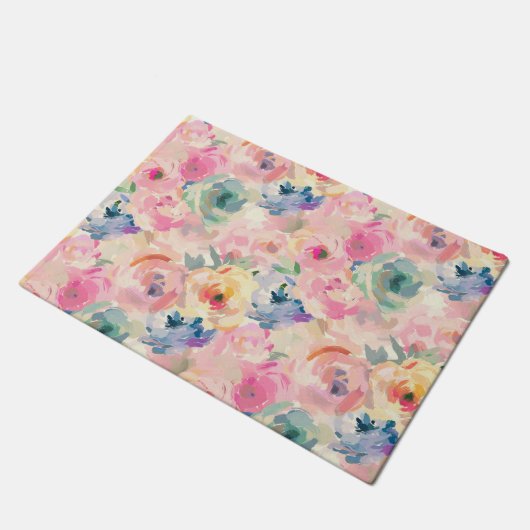 Abstract Colorful Pastel Flowers Floral Pattern Deurmat (Schuin)