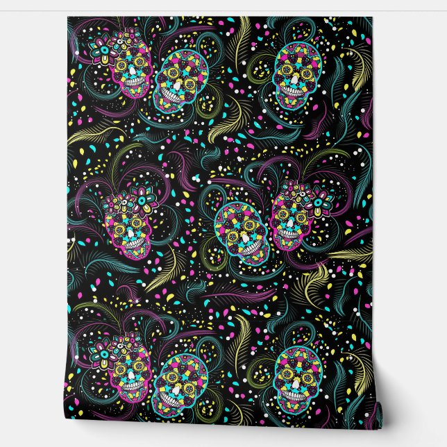 Abstract Colorful Spooky Skulls Halloween Behang (Afrollen)