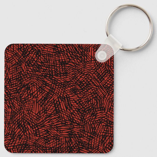 Abstract Contemporary Black Crosshatch On Red Rust Sleutelhanger (Achterkant)