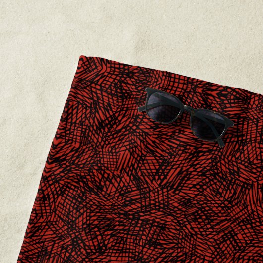 Abstract Contemporary Black Crosshatch On Red Rust Strandlaken (In situ)