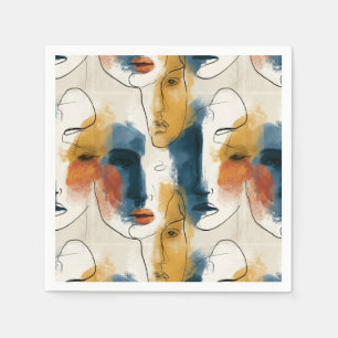 Abstract continu lijnenkunst vrouwen gezichten pat servet