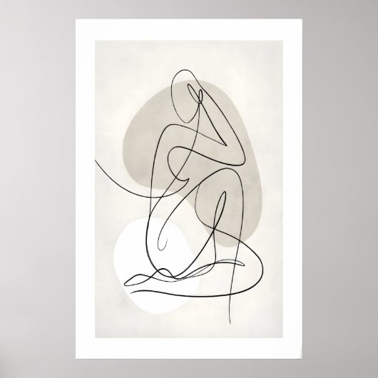Abstract Contour Figuur Poster - Neutraal Grijs en (Voorkant)