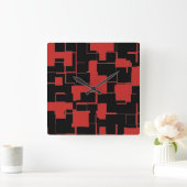 ABSTRACT COOL Black en Red Stylish Pattern Vierkante Klok (Huis)