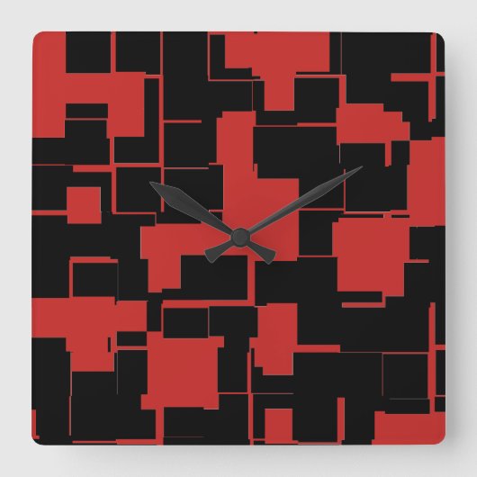 ABSTRACT COOL Black en Red Stylish Pattern Vierkante Klok (Voorkant)