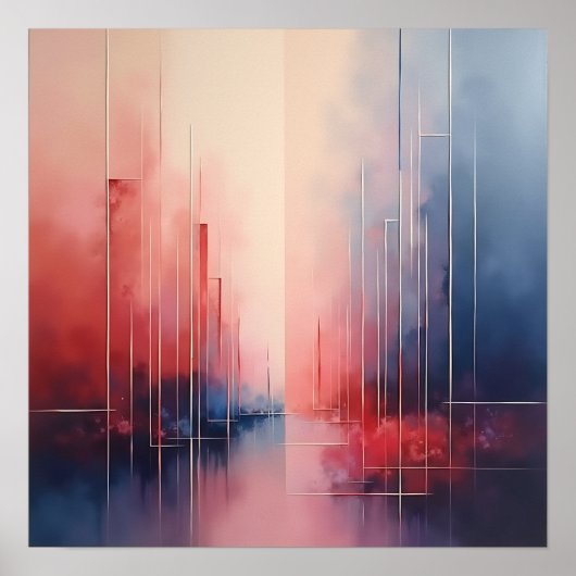 Abstract Coral and Blue Geometric Art  Poster (Voorkant)