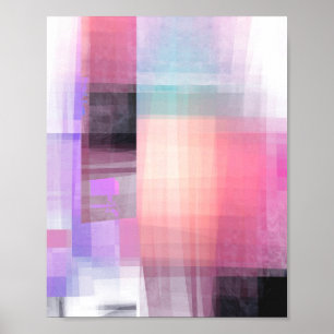 Abstract Coral Pink Paars Black Square Geometric Poster