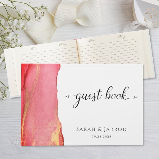 Abstract Coral Pink Wedding Gastenboek