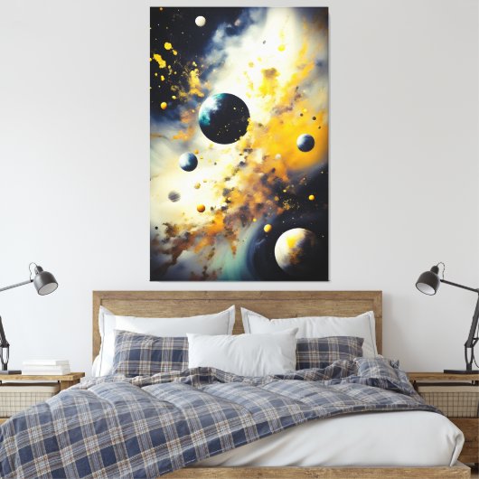 Abstract Cosmos: Planets in Dance Canvas Afdruk (Insitu (Slaapkamer))