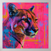 Abstract Cougar Futurisme Retro Art Poster in Cott (Voorkant)