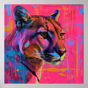 Abstract Cougar Futurisme Retro Art Poster in Cott