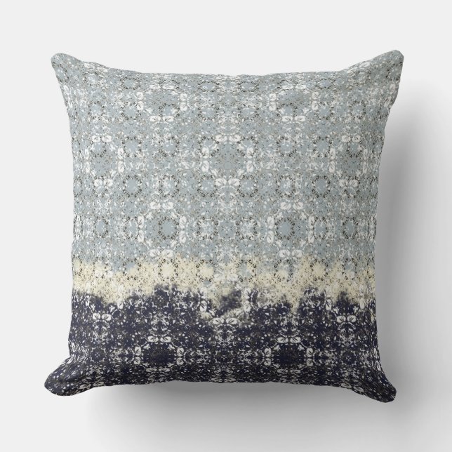 Abstract  Cream, Blauwgroen en Navy Blue Pattern Buitenkussen (Voorkant)