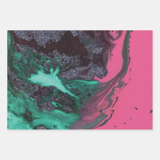 Abstract, creatief, marmer, groen, geel, roze inpakpapier vel (Voorkant 3)