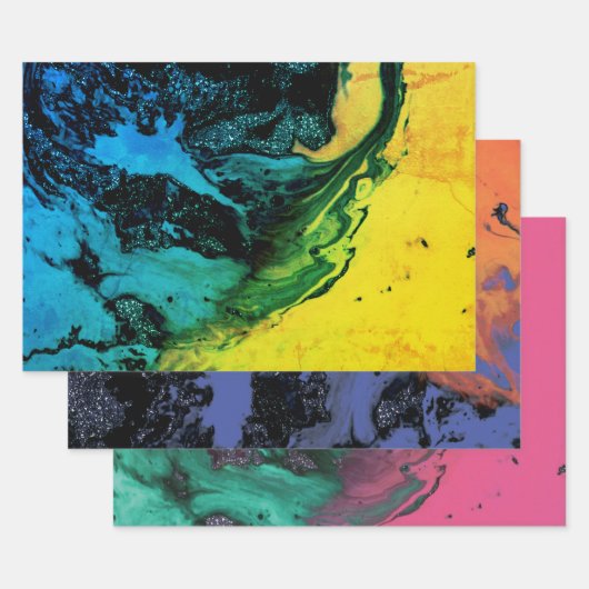 Abstract, creatief, marmer, groen, geel, roze inpakpapier vel (Set)