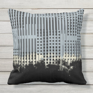 Abstract crème, Blauwgroen en zwart Stripe patroo Buitenkussen