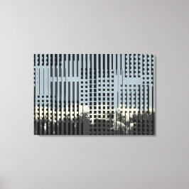 Abstract crème, Blauwgroen en zwart Stripe patroon Canvas Afdruk