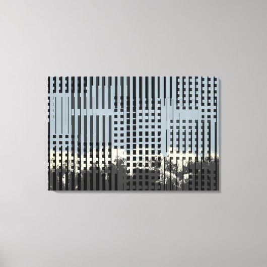 Abstract crème, Blauwgroen en zwart Stripe patroon Canvas Afdruk (Voorkant)